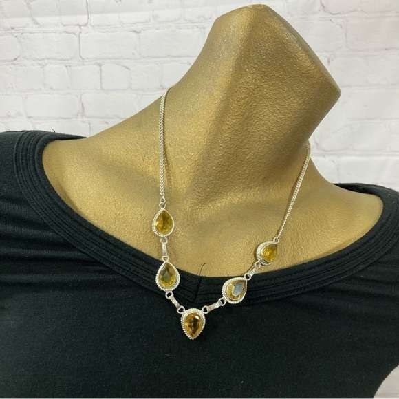 Sterling silver necklace and lab created or simulated gemstones (citrine) - Picture 1 of 6